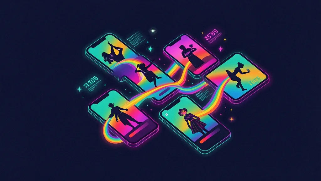 Grid of glowing smartphones showing Thai creator silhouettes connected by rainbow light