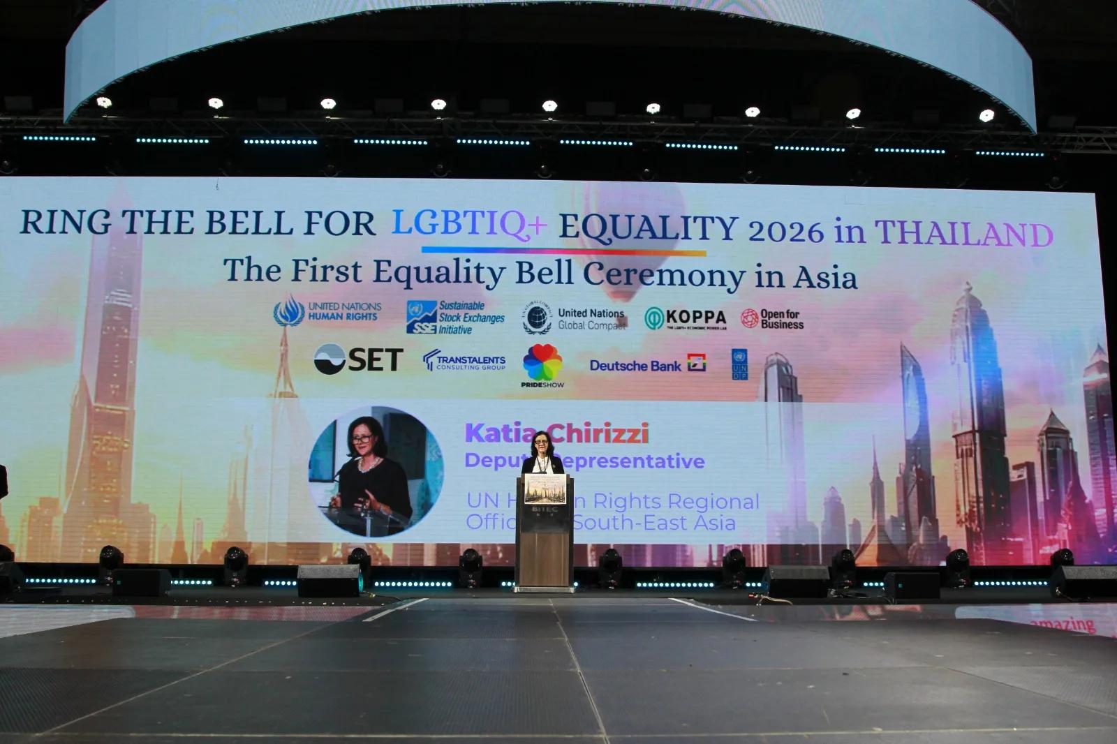 The First Equality Bell Ceremony in Asia backdrop with the UN and partner organisations at Pride Show 2026